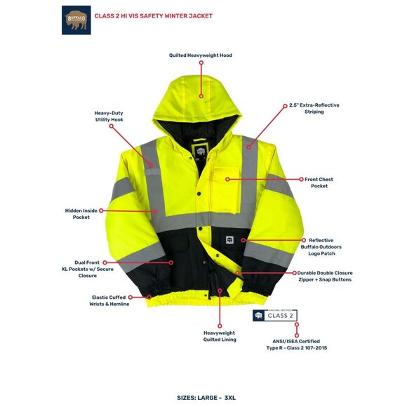 Buffalo Outdoors® Workwear Class 2 Hi Vis Safety Winter Jacket NEW NWT - Picture 3 of 9
